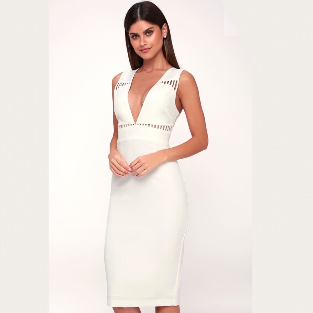 Lara White Sleeveless Cutout Midi Dress